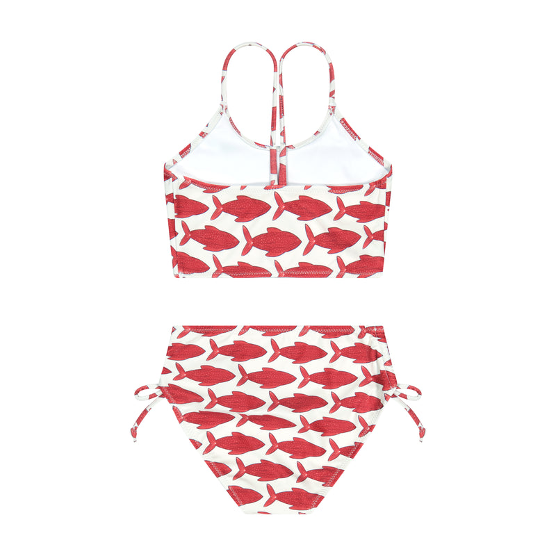 Red Fish Ruched Bikini Set