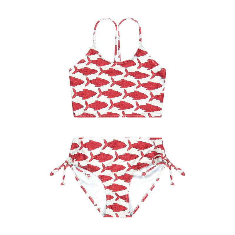 Red Fish Ruched Bikini Set