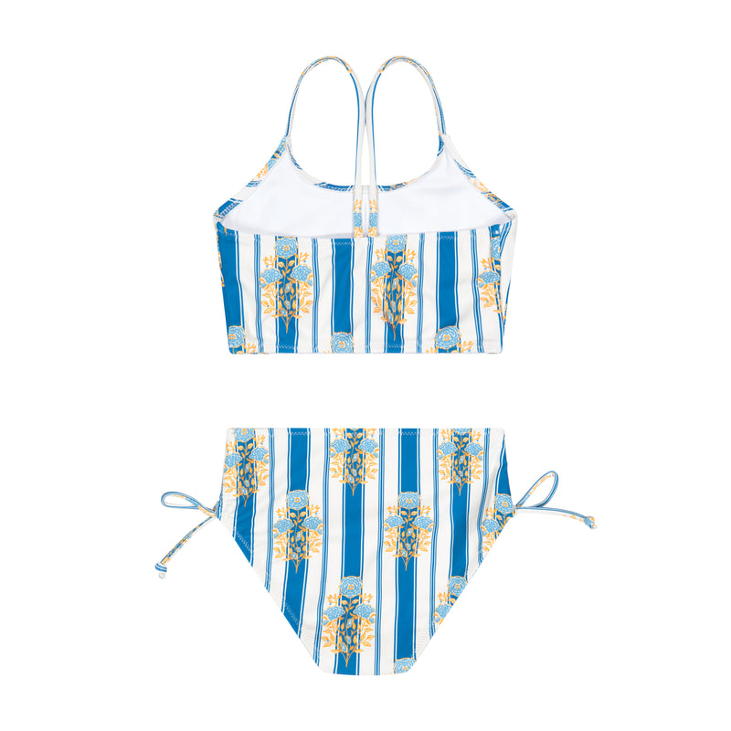 Blue Stripe Ruched Bikini Set