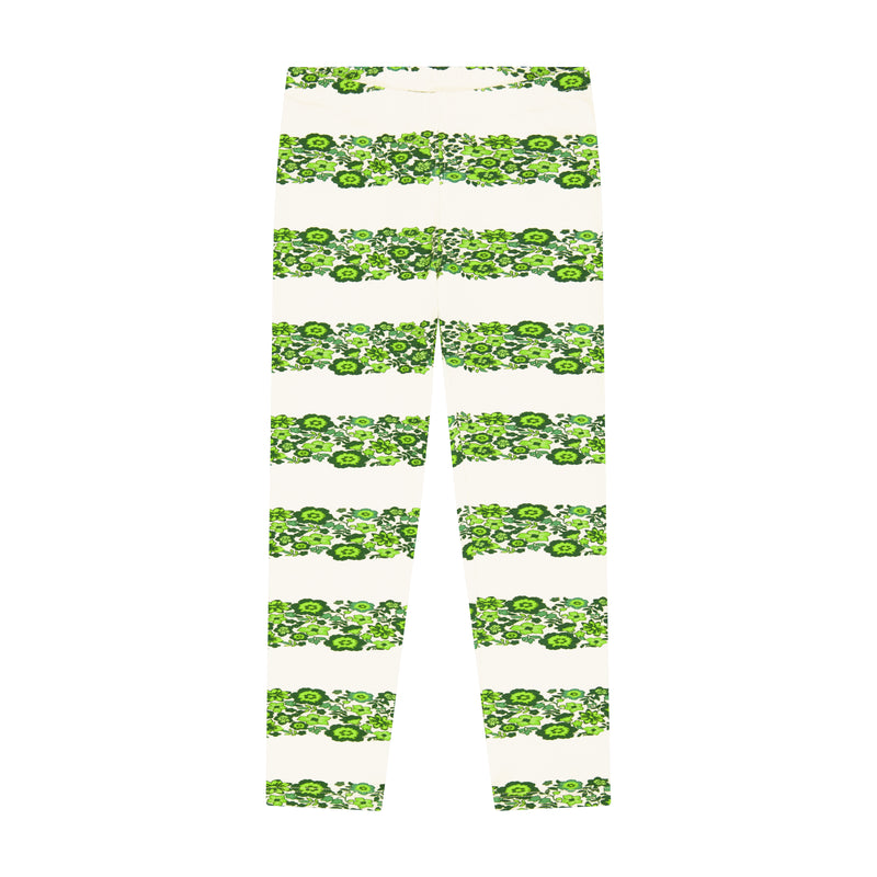 Green Striped Floral Legging